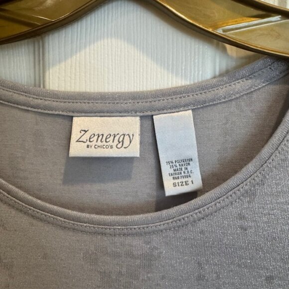 Zenergy by Chicos Sparkly Tee Shirt, Size 1, Gray/Silver - Picture 2 of 5